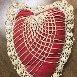 Beautiful Vintage Heart Shaped Hand Made Red Pin Cushion - Valentines Decor
